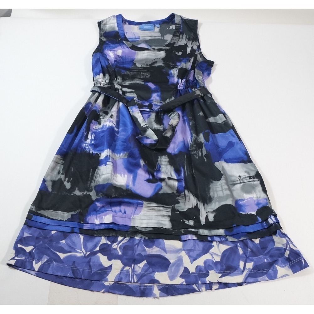 Simply Vera Vera Wang Dress Women 10 Blue Abstract Floral Sleeveless Knee Length